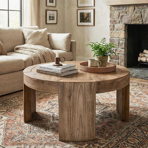Solid wood round rustic coffee - solid,