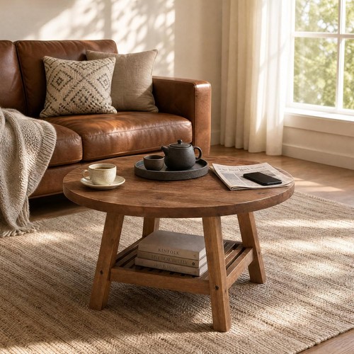 Solid wood round coffee table - solid,