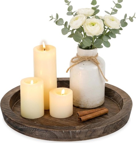 Round wooden candle holder - round,