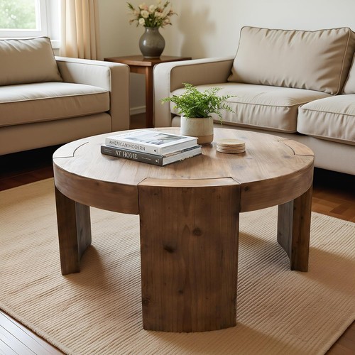 Solid wood round coffee - solid,