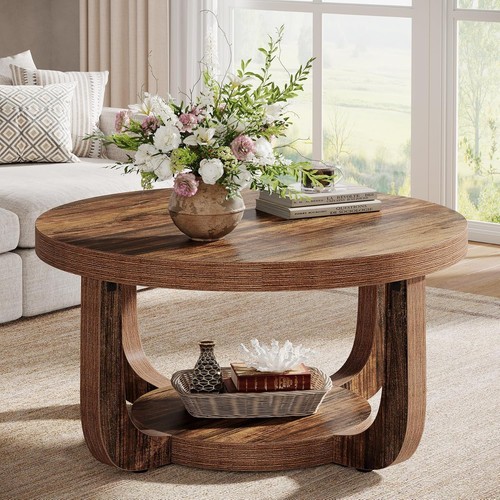 Round coffee table tier - coffee, 2-tier