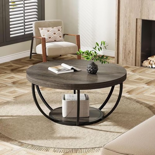 Round wooden coffee table with - round,