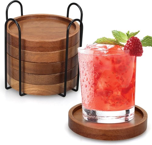 Wooden coasters with holder - wooden,