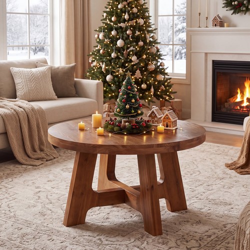 Solid wood round coffee - solid,