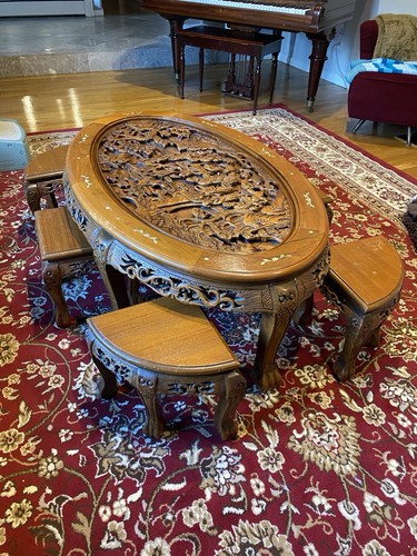 Chinese carved wood oval - carved,