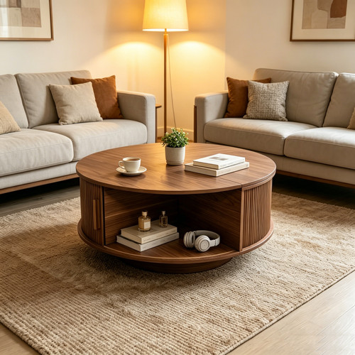 Lift top round coffee table - top,