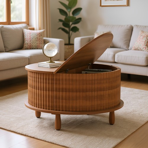 Farmhouse round wooden coffee - round,